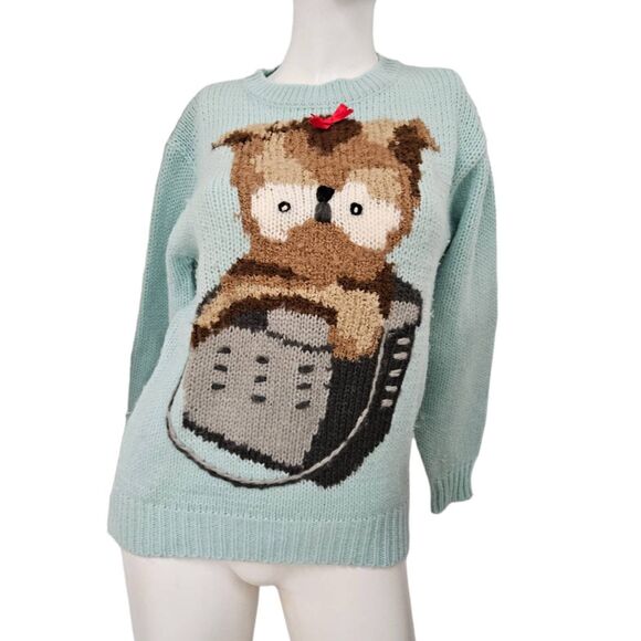 Majestic International Vintage 80's Wool Blend Blue Kitten Sweater Medium - Picture 2 of 9